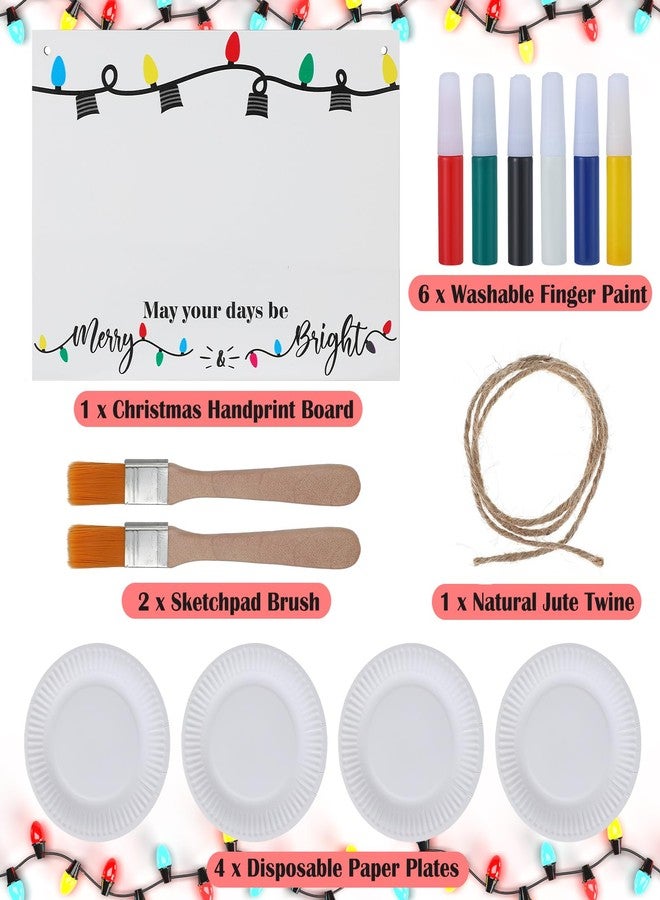 Epakh May Your Days Be Merry and Bright, Christmas Handprint Craft Kit, DIY Fingerprint Art for Family Activity with Wooden Board, Paint and Brushes - Image 3